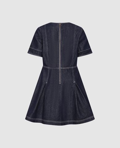  URBAN REVIVO - Đầm denim mini cổ tròn tay ngắn 