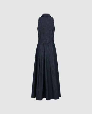  URBAN REVIVO - Đầm denim midi sát nách phối nút 