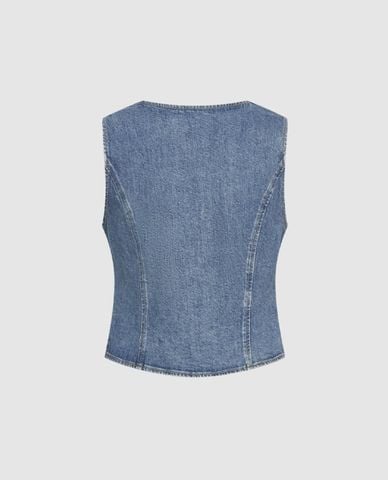  URBAN REVIVO - Áo sát nách nữ denim phối nút 