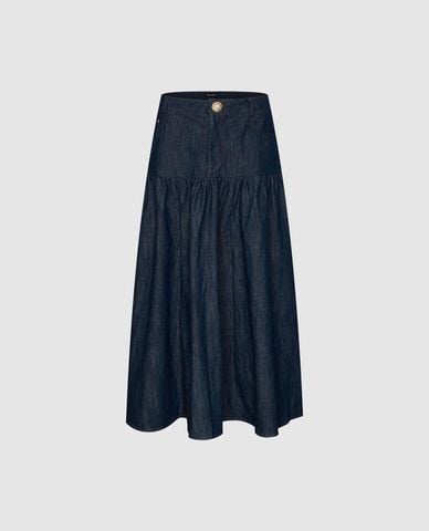  URBAN REVIVO - Chân váy denim midi dáng xòe phối nút 