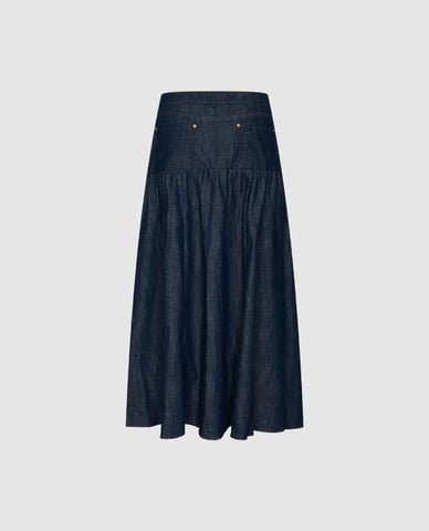  URBAN REVIVO - Chân váy denim midi dáng xòe phối nút 