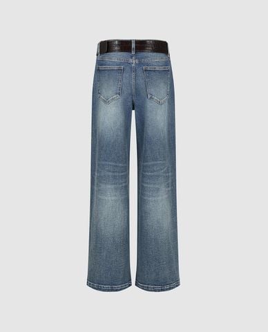  URBAN REVIVO - Quần jeans nữ ống rộng kèm thắt lưng 