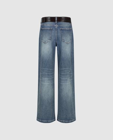  URBAN REVIVO - Quần jeans nữ ống rộng kèm thắt lưng 