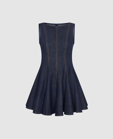  URBAN REVIVO - Đầm denim mini sát nách dáng xòe 