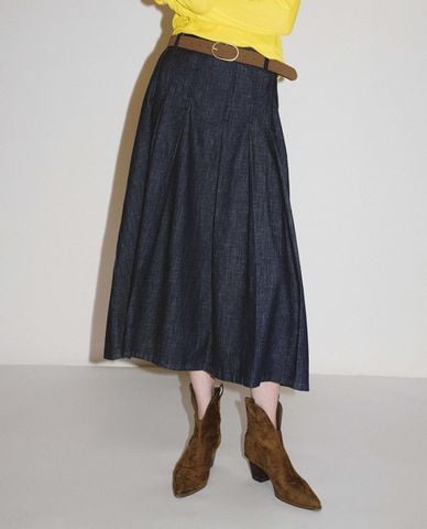  URBAN REVIVO - Chân váy denim midi xếp li 