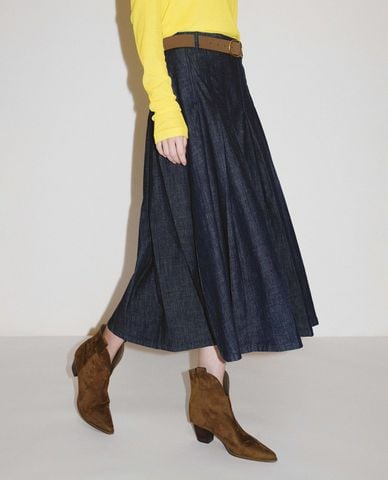  URBAN REVIVO - Chân váy denim midi xếp li 