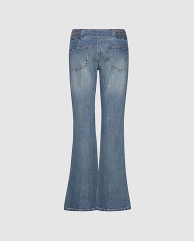  URBAN REVIVO - Quần jeans nữ ống loe wash bạc 