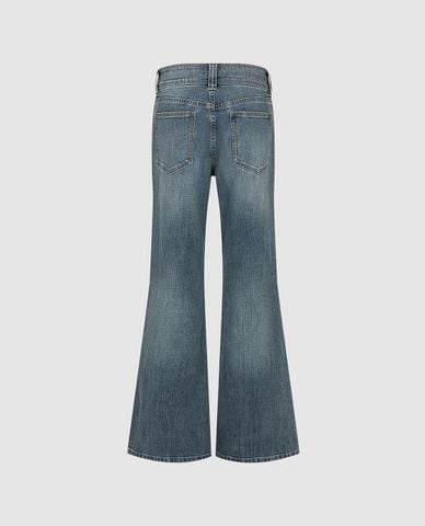  URBAN REVIVO - Quần jeans nữ ống loe wash bạc 
