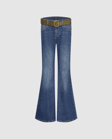  URBAN REVIVO - Quần jeans nữ ống loe kèm thắt lưng 