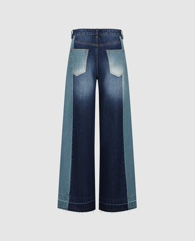  URBAN REVIVO - Quần jeans nữ ống rộng phối màu wash bạc 