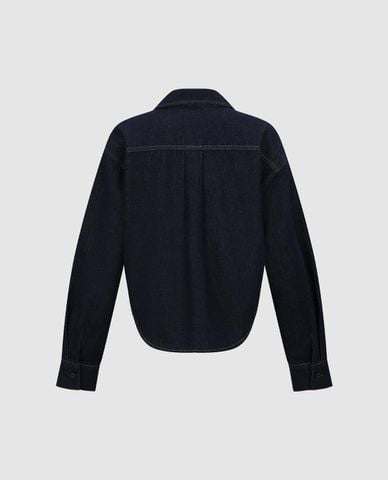  URBAN REVIVO - Áo sơ mi denim nữ cổ bẻ tay dài 