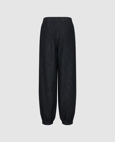  URBAN REVIVO - Quần jeans nữ ống rộng bo gấu 