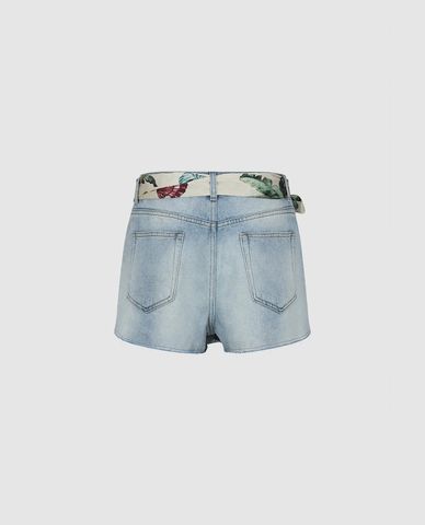  URBAN REVIVO - Chân váy denim mini phối khăn trang trí 