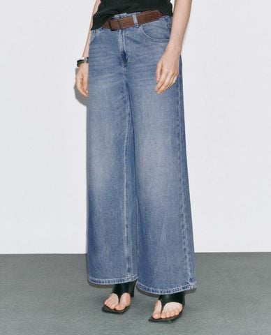  URBAN REVIVO - Quần jeans nữ ống rộng cổ điển 