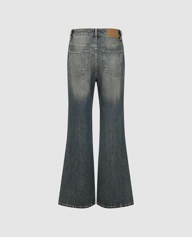  URBAN REVIVO - Quần jeans nữ ống loe wash bạc 