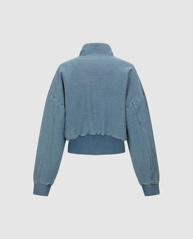  URBAN REVIVO - Áo khoác bomber denim nữ cổ cao tay dài 