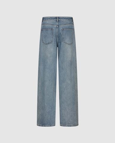  URBAN REVIVO - Quần jeans nữ ống rộng wash bạc 