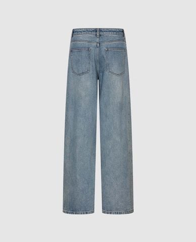  URBAN REVIVO - Quần jeans nữ ống rộng wash bạc 