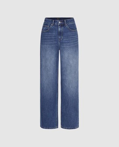 URBAN REVIVO - Quần jeans nữ ống rộng wash bạc 