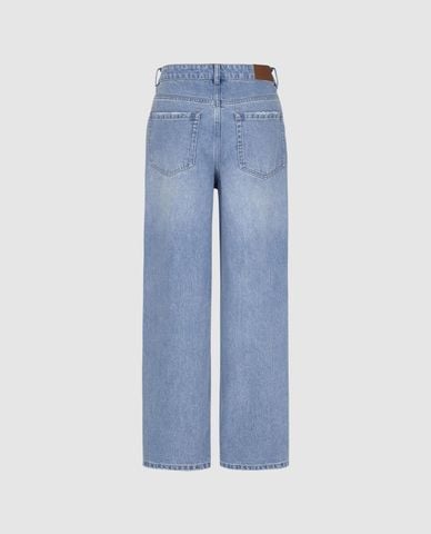 URBAN REVIVO - Quần jeans nữ ống rộng wash bạc 