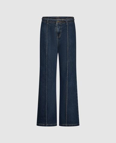  URBAN REVIVO - Quần jeans nữ ống rộng chỉ nổi 