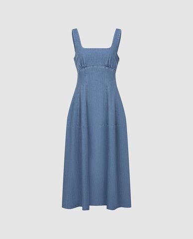  URBAN REVIVO - Đầm denim midi hai dây 