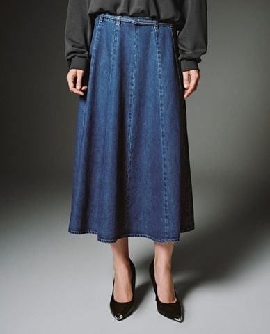  URBAN REVIVO - Chân váy denim midi phối thắt lưng 