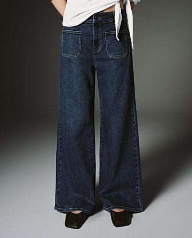  URBAN REVIVO - Quần jeans nữ ống rộng túi vuông 