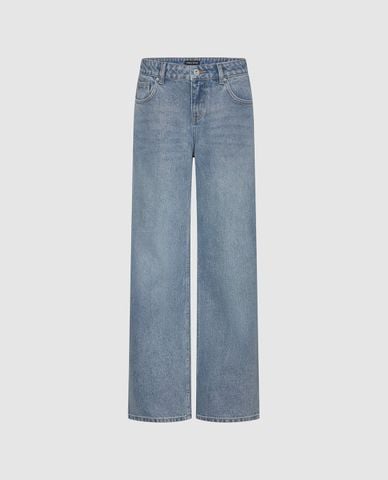  URBAN REVIVO - Quần jeans nữ ống rộng wash bạc 