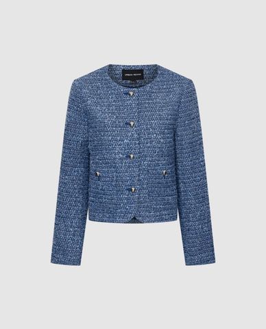  URBAN REVIVO - Áo khoác tweed nữ cổ tròn phom croptop 
