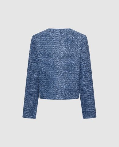  URBAN REVIVO - Áo khoác tweed nữ cổ tròn phom croptop 