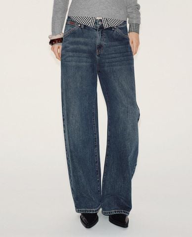  URBAN REVIVO - Quần jeans nữ ống rộng wash bạc 