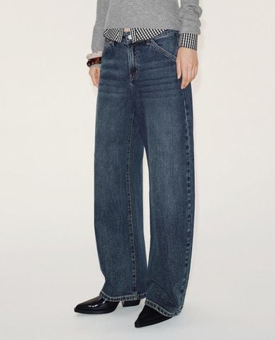  URBAN REVIVO - Quần jeans nữ ống rộng wash bạc 