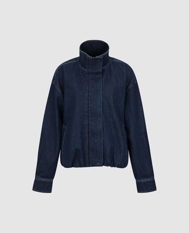 URBAN REVIVO - Áo khoác denim nữ cổ cao phối nút 