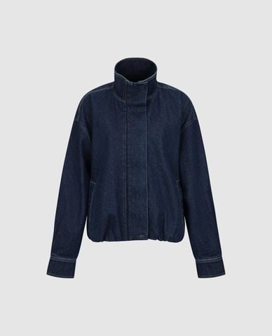  URBAN REVIVO - Áo khoác denim nữ cổ cao phối nút 