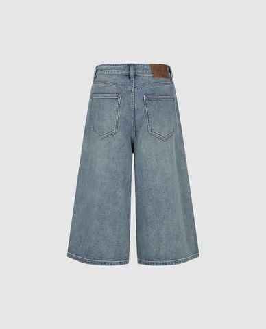  URBAN REVIVO - Quần jeans nữ ống rộng wash bạc dáng lửng 