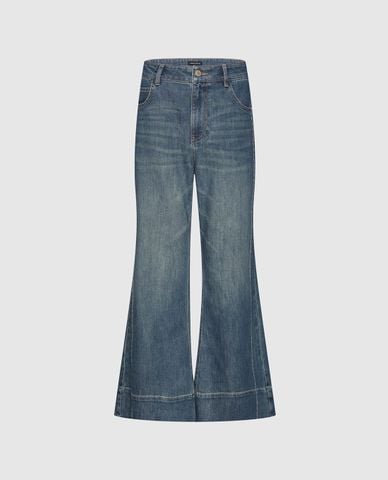  URBAN REVIVO - Quần jeans nữ ống loe wash bạc 