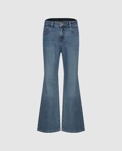  URBAN REVIVO - Quần jeans ống loe nữ wash bạc 