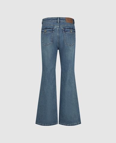  URBAN REVIVO - Quần jeans ống loe nữ wash bạc 