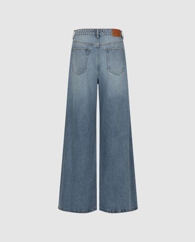  URBAN REVIVO - Quần jeans nữ ống rộng wash bạc 