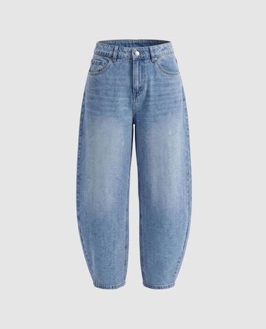  URBAN REVIVO - Quần jeans nữ ống rộng wash bạc dáng cong 