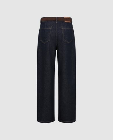  URBAN REVIVO - Quần jeans nữ ống rộng phối thắt lưng 