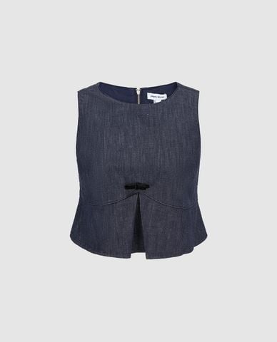  URBAN REVIVO - Áo sát nách nữ phom croptop Denim 