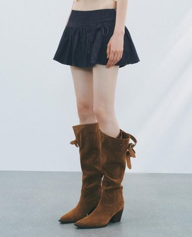  URBAN REVIVO - Chân váy denim mini phối nơ nữ tính 