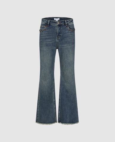  URBAN REVIVO - Quần jeans nữ ống loe wash bạc 