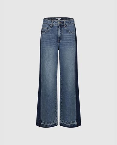  URBAN REVIVO - Quần jeans nữ ống loe phối viền 