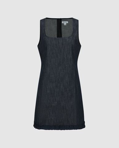  URBAN REVIVO - Đầm denim mini sát nách cổ vuông 