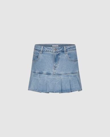  URBAN REVIVO - Chân váy denim mini xếp li 