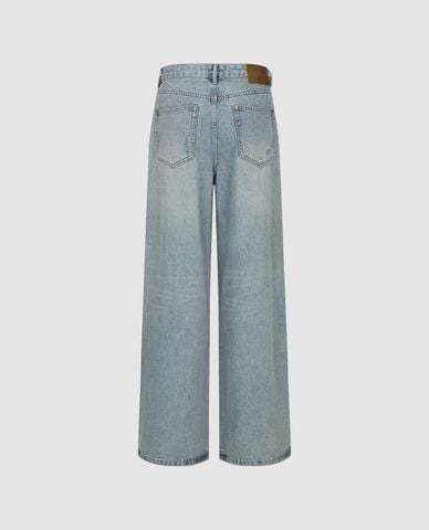  URBAN REVIVO - Quần jeans nữ ống rộng thêu hoa phối ren 