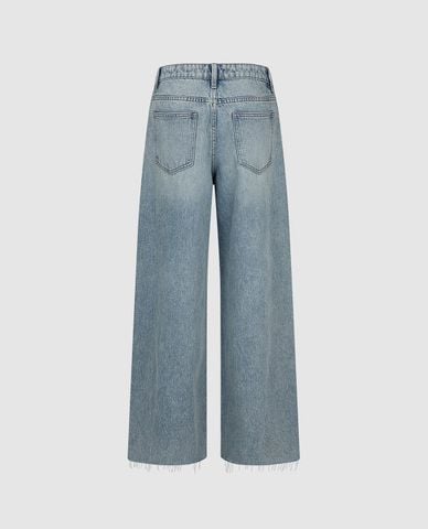  URBAN REVIVO - Quần jeans nữ ống rộng thêu hoa 